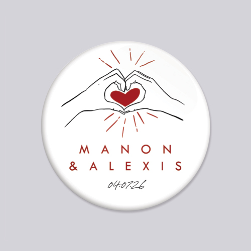 Badge de mariage Coeur rouge à personnaliser