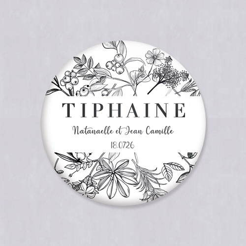 Badge de mariage Composition florale à personnaliser