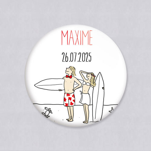 Badge de mariage Surf à personnaliser