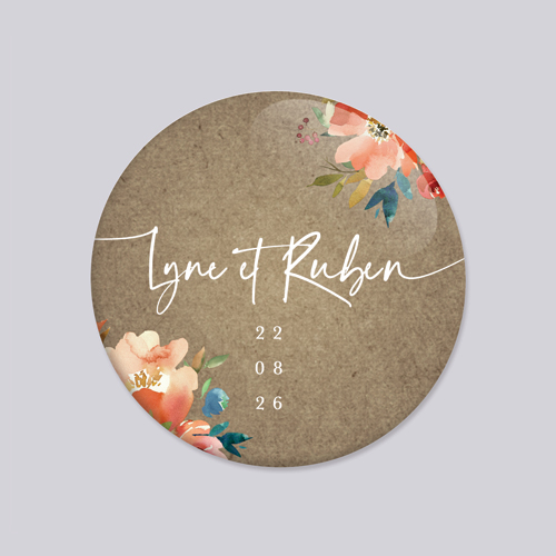 Badge de mariage Zinnia à personnaliser