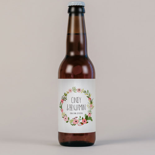 Bière de mariage Fleuri rose à personnaliser