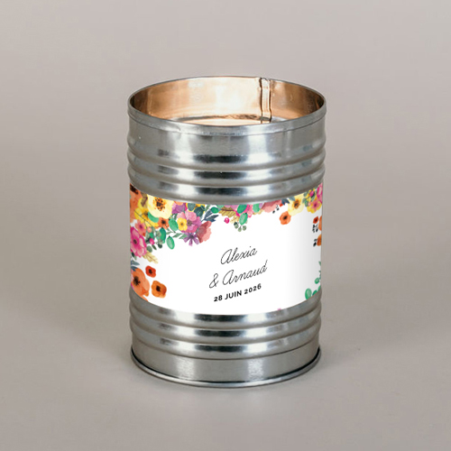 Bougie métal de mariage Champêtre à personnaliser