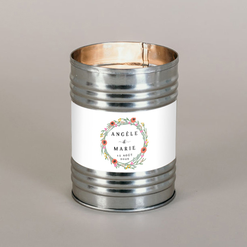 Bougie métal de mariage Couronne de fleurs à personnaliser