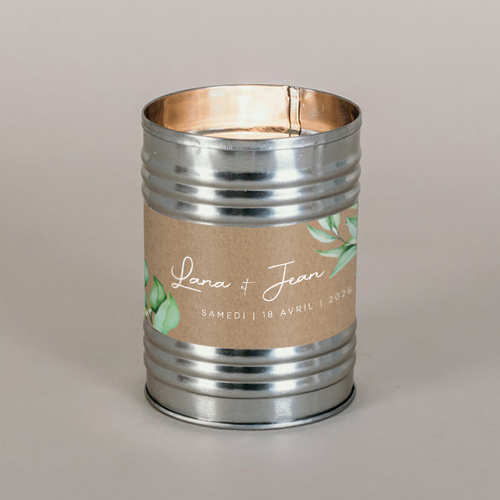 Bougie métal de mariage Feuilles kraft à personnaliser