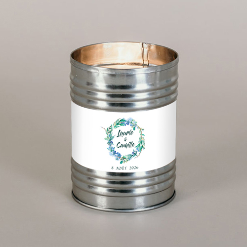 Bougie métal de mariage Fleuri bleu à personnaliser
