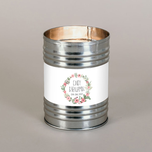 Bougie métal de mariage Fleuri rose à personnaliser