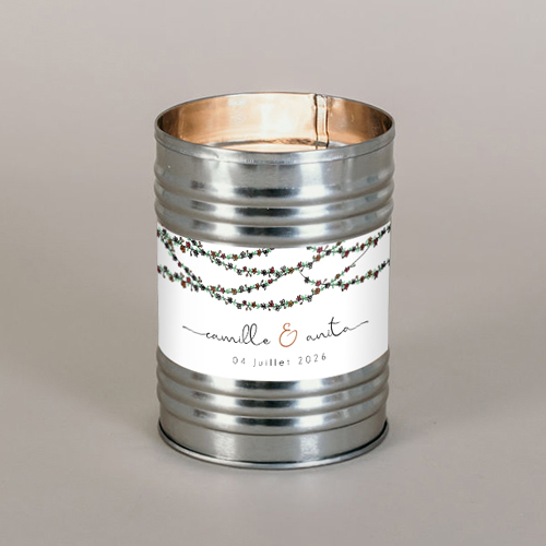 Bougie métal de mariage Guirlandes de fleurs à personnaliser