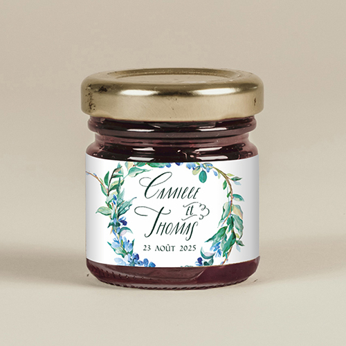 Confiture de mariage Fleuri bleu à personnaliser