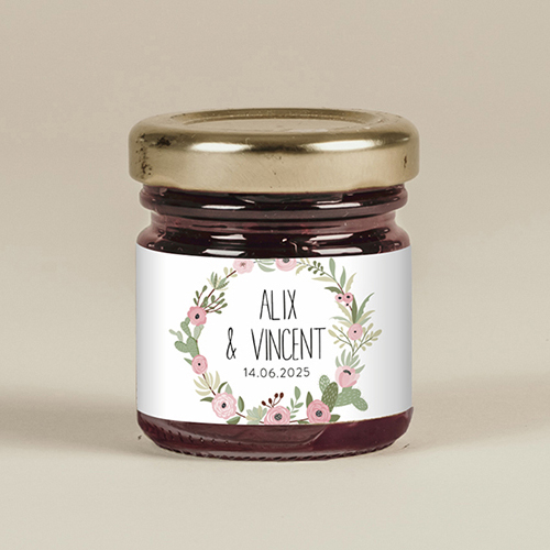Confiture de mariage Fleuri rose à personnaliser