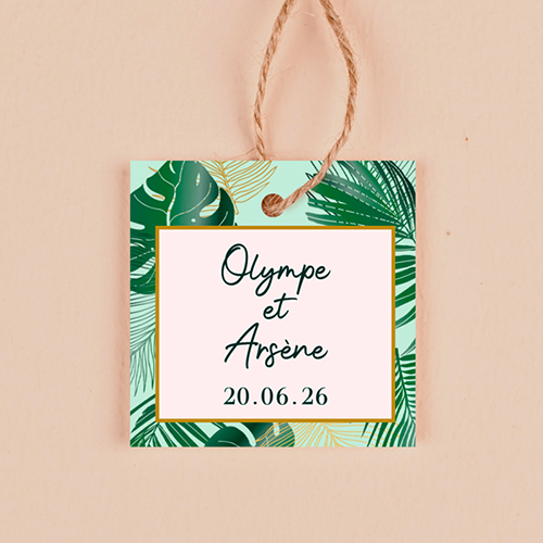 Étiquette carrée de mariage Cadre tropical à personnaliser