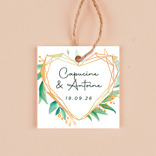 Étiquette carrée de mariage Coeur géométrique à personnaliser