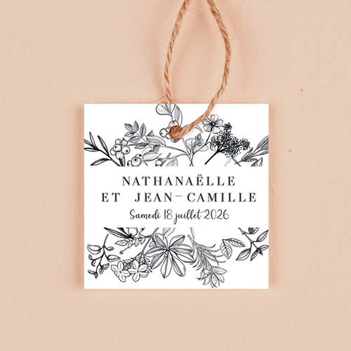 Étiquette carrée de mariage Composition florale à personnaliser