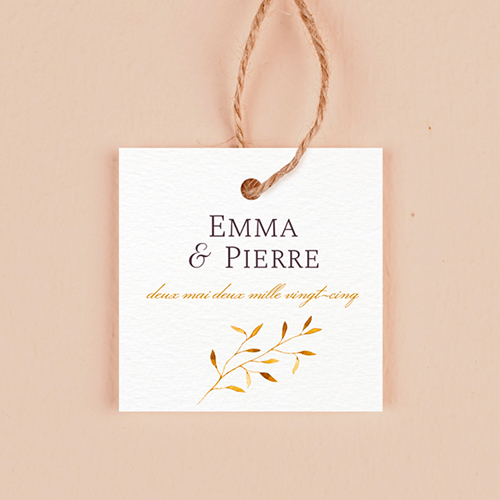 Étiquette carrée de mariage Feuilles dorées à personnaliser