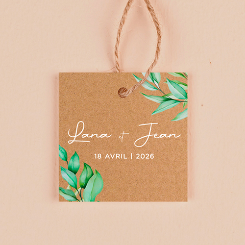 Étiquette carrée de mariage Feuilles kraft à personnaliser