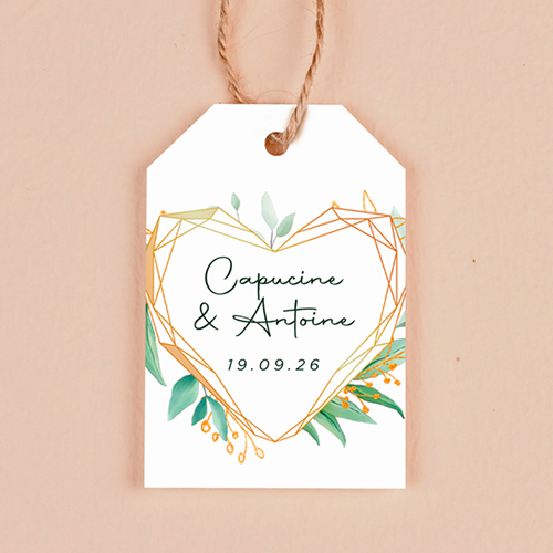 Étiquette rectangulaire de mariage Coeur géométrique à personnaliser