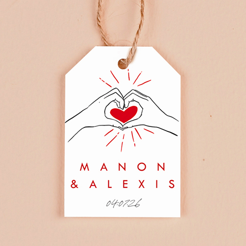 Étiquette rectangulaire de mariage Coeur rouge à personnaliser
