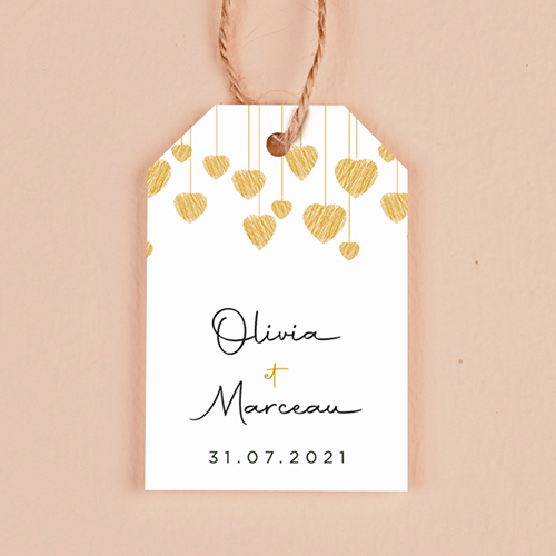 Étiquette rectangulaire de mariage Coeurs suspendus à personnaliser