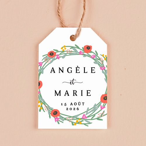 Étiquette rectangulaire de mariage Couronne de fleurs à personnaliser