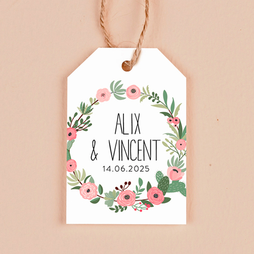 Étiquette rectangulaire de mariage Fleuri rose à personnaliser
