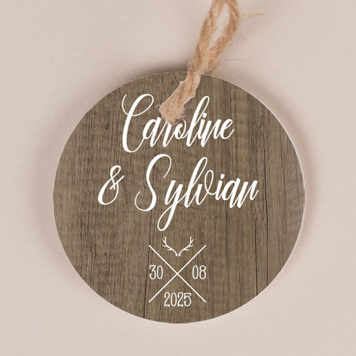 Etiquette ronde de mariage Bois à personnaliser