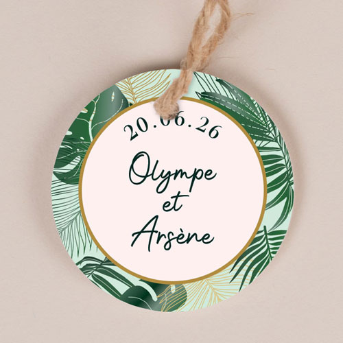 Etiquette ronde de mariage Cadre tropical à personnaliser