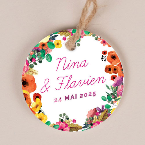 Etiquette ronde de mariage Champêtre à personnaliser