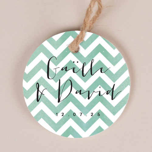 Etiquette ronde de mariage Chevrons - bleu à personnaliser