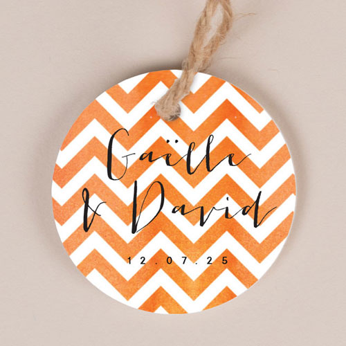 Etiquette ronde de mariage Chevrons - orange à personnaliser
