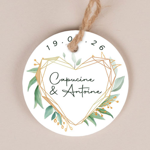 Etiquette ronde de mariage Coeur géométrique à personnaliser