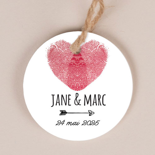 Etiquette ronde de mariage Coeur à personnaliser