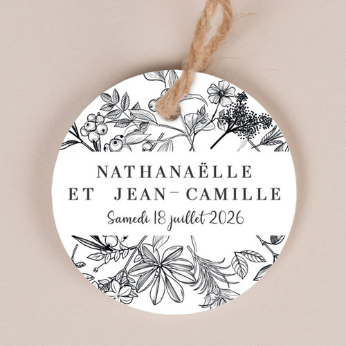 Etiquette ronde de mariage Composition florale à personnaliser