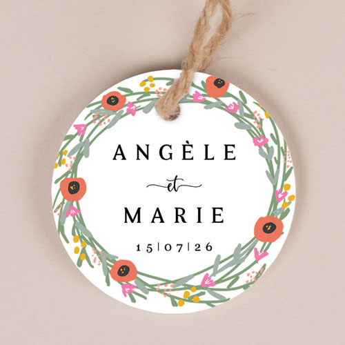 Etiquette ronde de mariage Couronne de fleurs à personnaliser