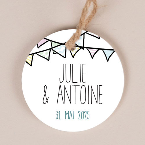 Etiquette ronde de mariage Fanions à personnaliser