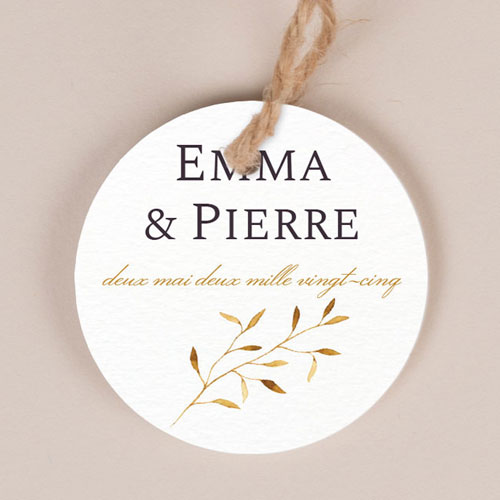 Etiquette ronde de mariage Feuilles dorées à personnaliser