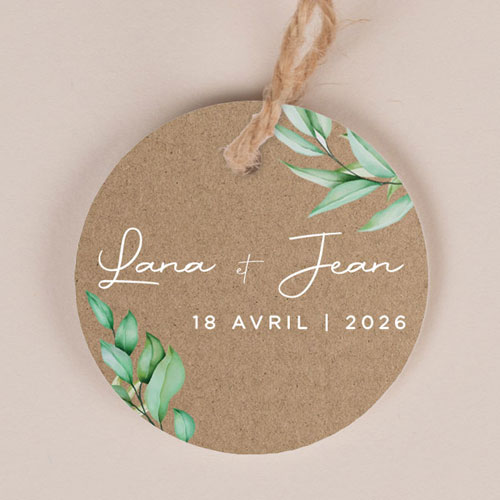 Etiquette ronde de mariage Feuilles kraft à personnaliser