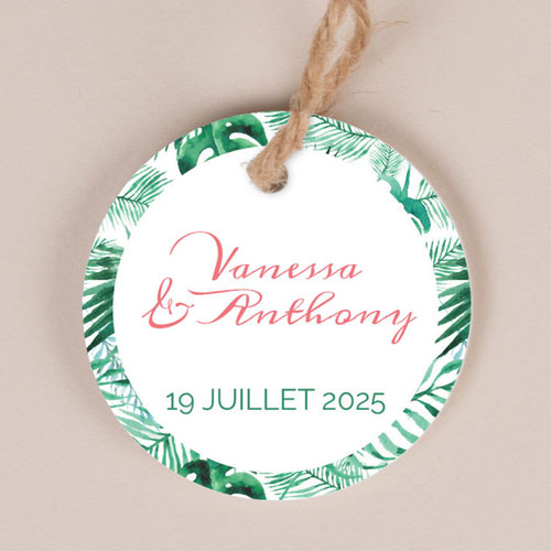 Etiquette ronde de mariage Jungle à personnaliser