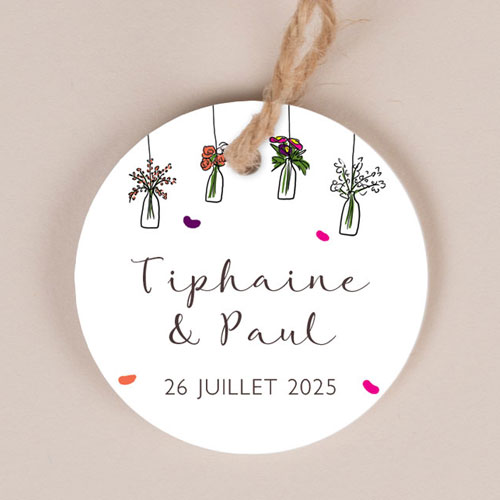 Etiquette ronde de mariage Vases suspendus à personnaliser