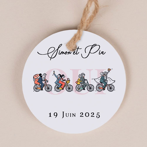 Etiquette ronde de mariage Vélos à personnaliser