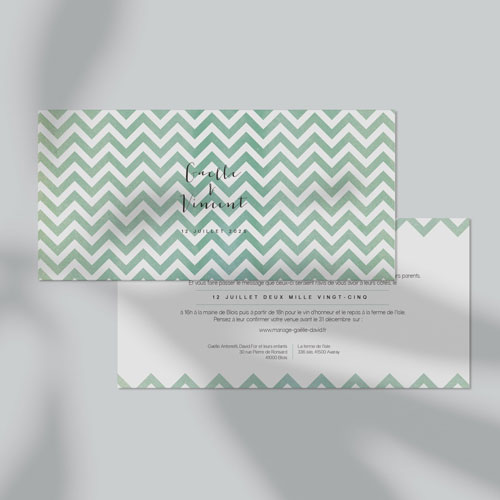 Faire-part de mariage Chevrons - bleu à personnaliser