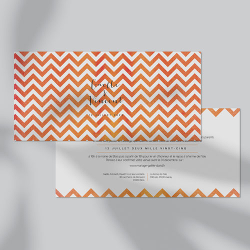 Faire-part de mariage Chevrons - orange à personnaliser