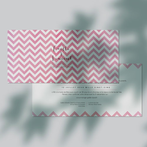 Faire-part de mariage Chevrons - rose à personnaliser