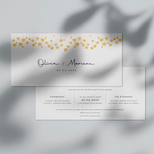 Faire-part de mariage Coeurs suspendus à personnaliser
