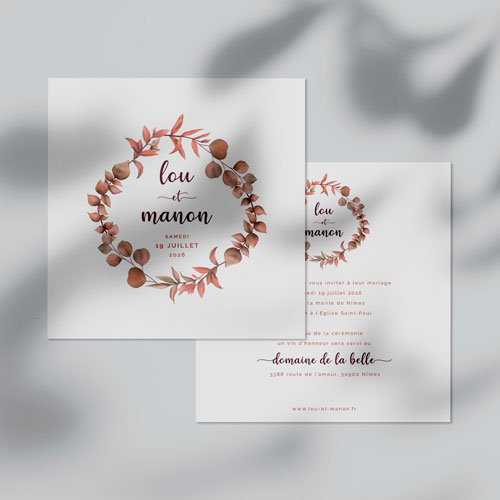 Faire-part de mariage Couronne automnale à personnaliser