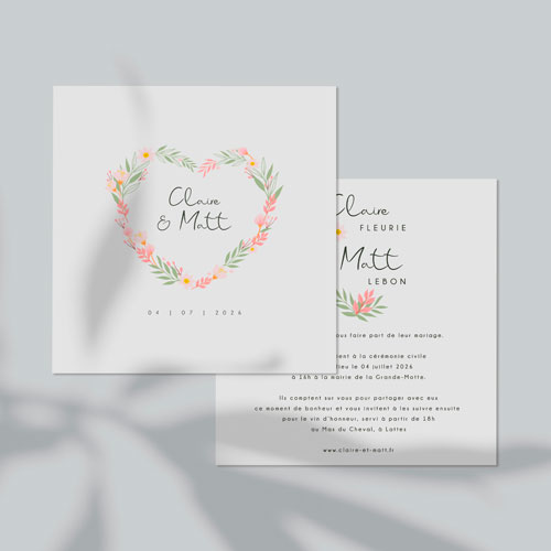 Faire-part de mariage Couronne coeur à personnaliser