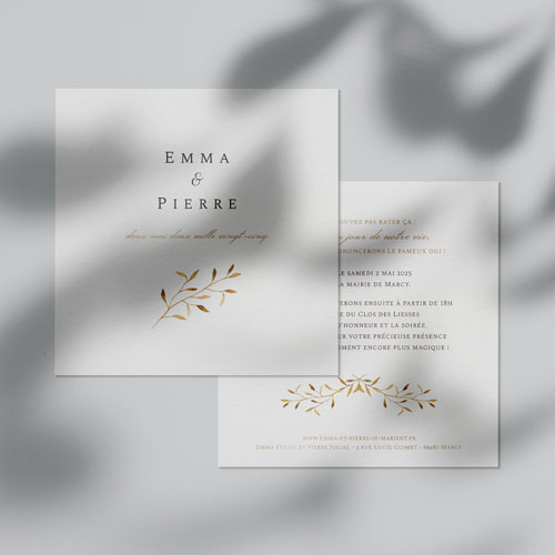 Faire-part de mariage Feuilles dorées à personnaliser