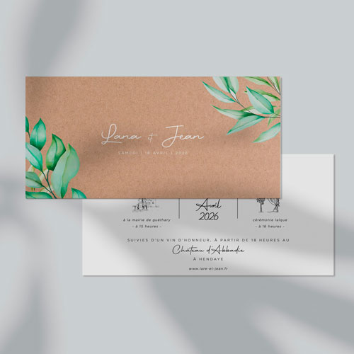 Faire-part de mariage Feuilles kraft à personnaliser