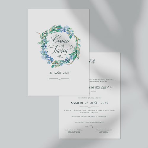 Faire-part de mariage Fleuri bleu à personnaliser
