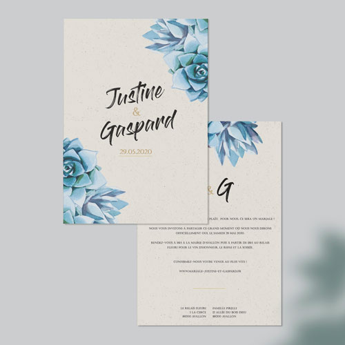 Faire-part de mariage Succulentes à personnaliser