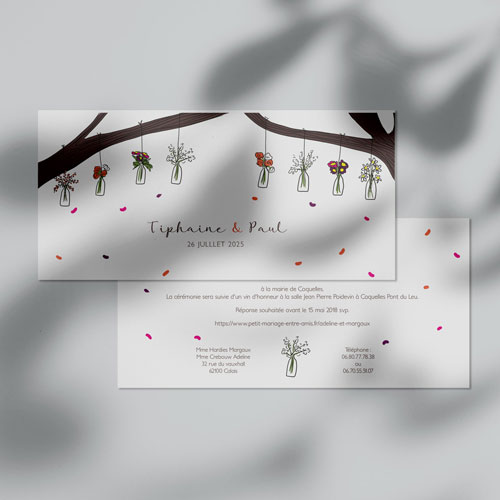 Faire-part de mariage Vases suspendus à personnaliser