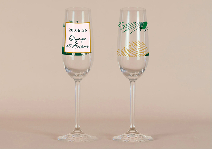 Flûte à champagne de mariage Cadre tropical à personnaliser